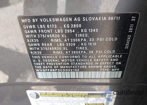 2012 Volkswagen Touareg Vr6 Executive z USA, uszkodzony, nr VIN WVGFF9BP3CD002132